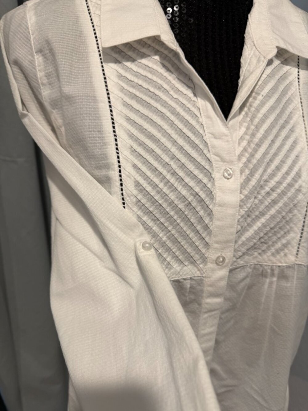prAna White Organic Cotton Pleated Button Front Blouse Size M 🤍 - Picture 2 of 6